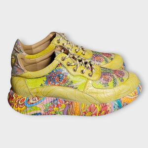 Spring Step L'Artiste Caffey Leather Platform Sneakers Lime Green Floral Size 42